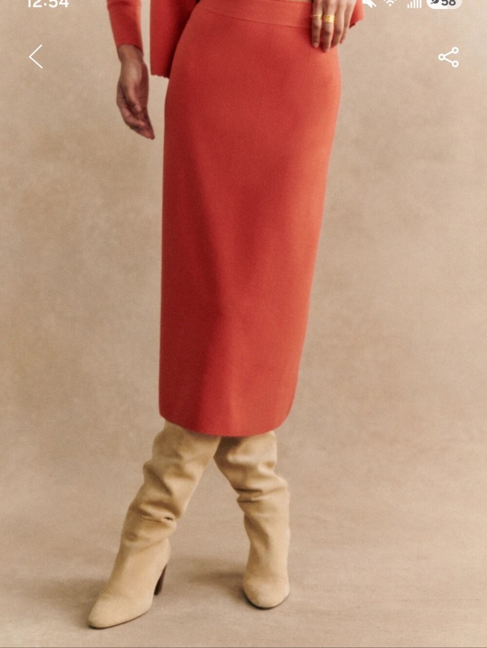Sezane Francine Elegant Peach Knitted Midi Skirt